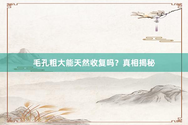 毛孔粗大能天然收复吗？真相揭秘